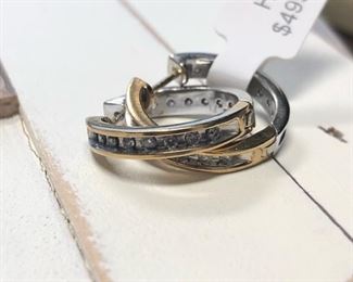 14k yellow/white gold diamond eternity earrings