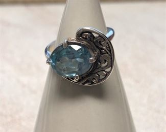 Sterling silver ring with genuine blue topaz