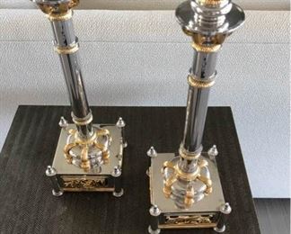 Judaica Silver and Gold Candle Holders