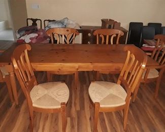 Pine 72" dining table with six chairs