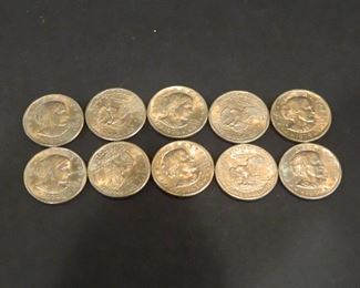 Ten 1979 Susan B Anthony One Dollar Coins