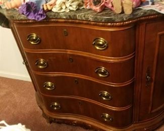 MARBLE TOP CHEST, BUT MARBLE HAS DAMAGE
