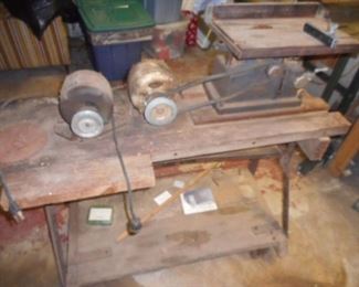 workstation with table saw and additional electric motor