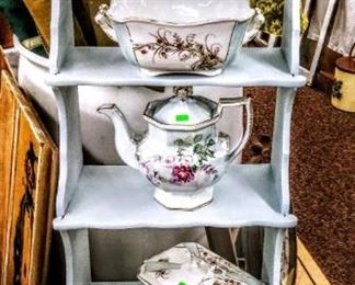 SHELVES WITH CHINA SERVING PIECES