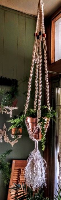 LARGE MACRAME'  HANGER WITH PLANT