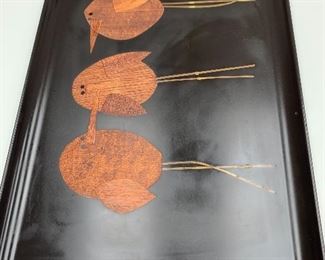 Midcentury tray with wood inlay