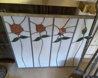 Stained glass picture of roses, 4 panels. 