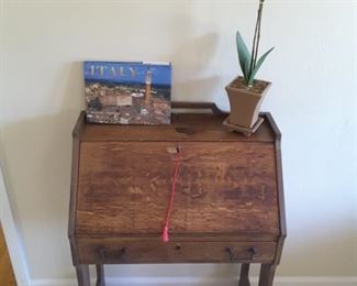 Vintage Desk that opens up with key. Orchid Plant Fake. Italy Coffee Table Book.