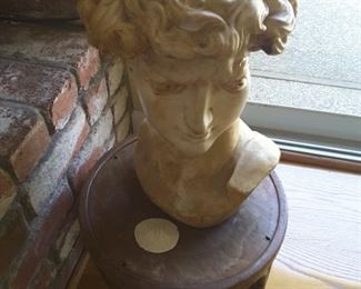 Decorative Bust of Michelangelo on Wood Stand. Shell.
