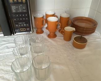 Japanese Irish Coffee Mug, Creamer, Sugar with Lid and Matching Plates. Whisky Glasses.