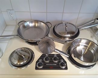 Cuisinart Cooking Pots and Pans. Strainer.  SOME ITEMS SOLD.