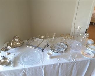 Finest Silver Plated Victorian Serving Dish with Handle, Wine Bottle Tray, Serving Bowl, Casserole Square Form and Glass Casserole, Round Glass Serving Plates, Special Bone China, Tall Glass Vase with Gold Rim, Short Cocktail Glasses with Gold Rim, Covered Gold Rim Casserole Dish, Tiffany Glass Bowl, Platters, Special Fine Glass Dishes.
