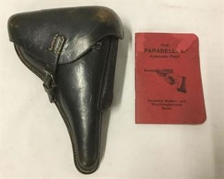 Lot 148 - Vintage Leather WWII German Luger Pistol Holster w/Mag & Parabellum/Luger Auto Pistol Manual.