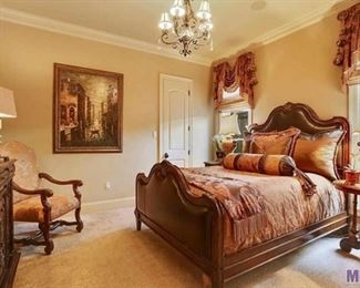 Leather panel Queen Bed and Bedding