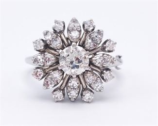 Impressive Lebolt Signed Designer Diamond Estate Ring in 18k White Gold