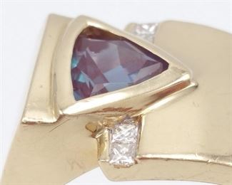 Gorgeous Alexandrite and Diamond Designer Signed Custom Estate Ring in 14k Yellow Gold