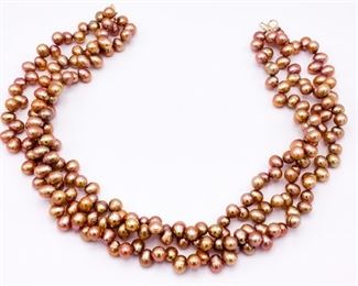 Stunning High Quality Three-Strand Tahitian Baroque Pearl Necklace