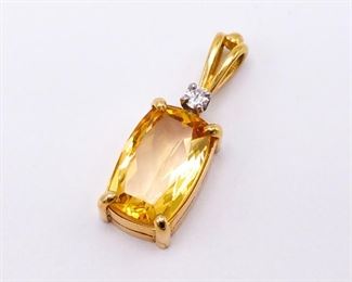 Attractive Citrine and Diamond Estate Pendant in 14k Yellow Gold