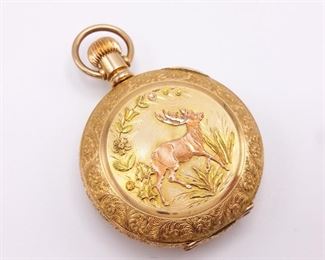 Amazing Antique Hampden Fancy Dial Dueber 14k Gold Filled Hunters Case Estate Pocket Watch