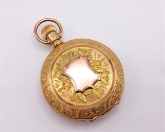 Amazing Antique Hampden Fancy Dial Dueber 14k Gold Filled Hunters Case Estate Pocket Watch