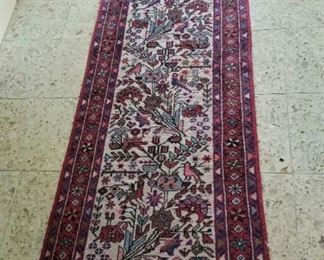 Smaller size Turkish runner, red with birds