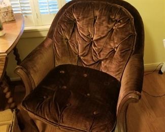 pair of velveteen arm chairs