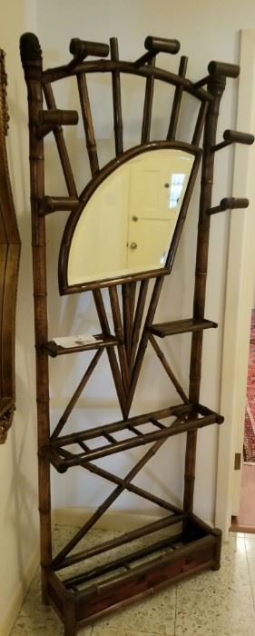 Antique English Bamboo Hall tree with beveled glass mirror sold