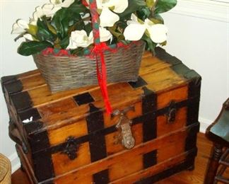 One of several antique trunks.