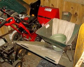 Wood chipper, gas trimmer and Toro dual stage snow thrower.