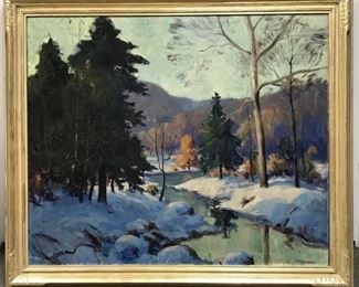 Henry Townsend, Winter Landscape, 36 x 42 in. framed, c. 1925  (30 x 36 in. canvas). Original period frame