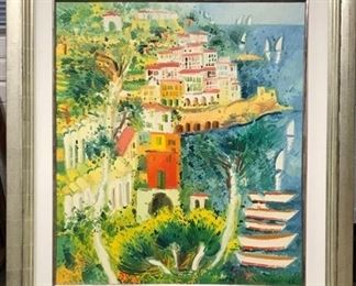 Faccincani, Amalfi Coastal Scene, oil on canvas, 46 x 38 in. framed. circa 1980. Sale Price $6900.