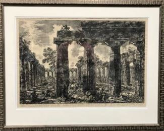 Piranesi Etching, Temple of Juno in Sicily, from the Paris ed.  circa 1810. 30 x 36 in. framed. Sale Price $1500. The pair $2750.
