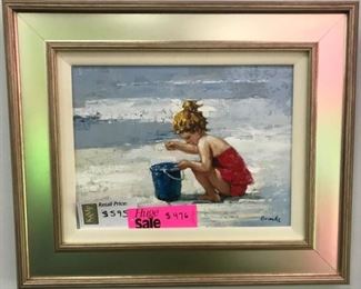 Brooks, "Seaside Playtime" oil on canvas, 20 x 24 in. as framed. Sale Price $295.