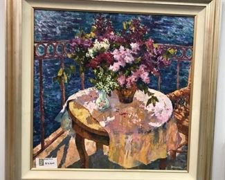 Veronica "Table of Lilacs" circa 2000. oil on canvas, 48 x 48 in. Sale price $4000.  Veronica is a Ukrainian painter active in Kiev.