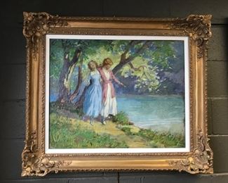 Varian, "Summer Sisters", oil on canvas, circa 1920, 32 x 38 in. framed. Sale Price: $3900.