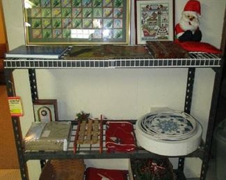 Christmas items and metal Shelf