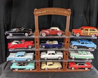 National Motor Museum Mint display stand and 12 Die-cast cars