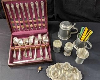 Misc Pewter and Flatware Set
