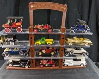 National Motor Museum Mint display stand and 12 Die-cast cars