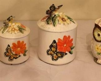 Butterfly Canister set, & Owl Cookie Jar