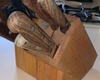 Two Wood Knife Blocks and Assorted Knives