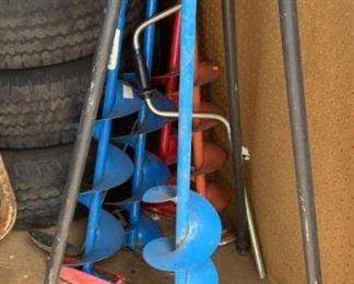 Five Manual Ice Augers and One Stand
