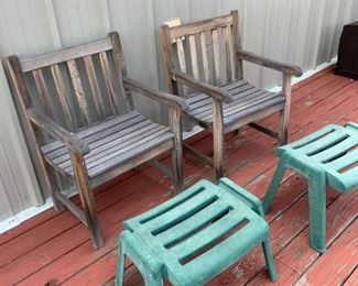 Wood Chairs and Plastic Footstools