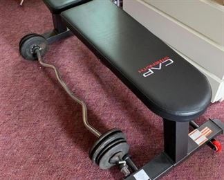 Adjustable Weight Bench with Wheels and Curling Weight Bar abnd Free Weights