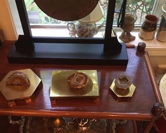 Gong, minerals silver-plate tea set-old tea cart-lucite handle