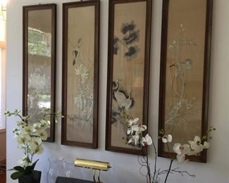 Antique silk-on-silk embroidered panels -four seasons-lovely