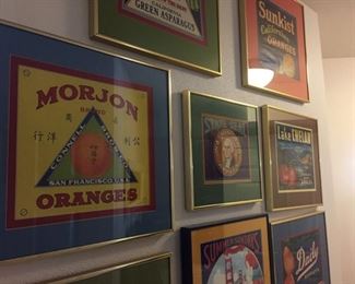 LOTS of old fruit box labels-all nicely framed