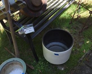 pots, metal bench old molds