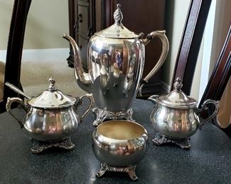 Vintage WM Rogers Silver Plated Victorian Rose Coffee Tea Serving Set
