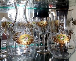 Venetian Murano Art Glass - Enamel Flowers w/ Gold  
Embellishment.  All are in Mint Condition. No Chips or Cracks.